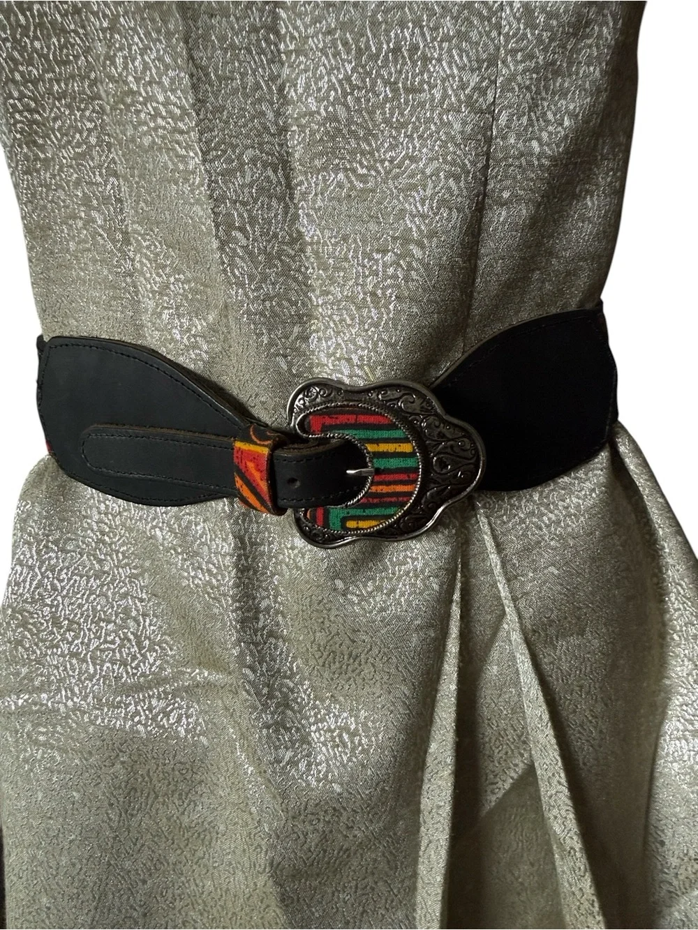 Vintage Geometric Artisan Print Statement Waist Belt OSFM
